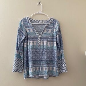 S- Australian Just Jeans Brand White and Blue Flowy Striped Design Blouse